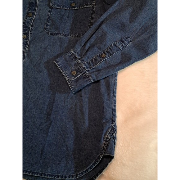 J.Crew Petite Size SP Half Button Denim Shirt Long Sleeve Patch Pockets Blue - Picture 5 of 10